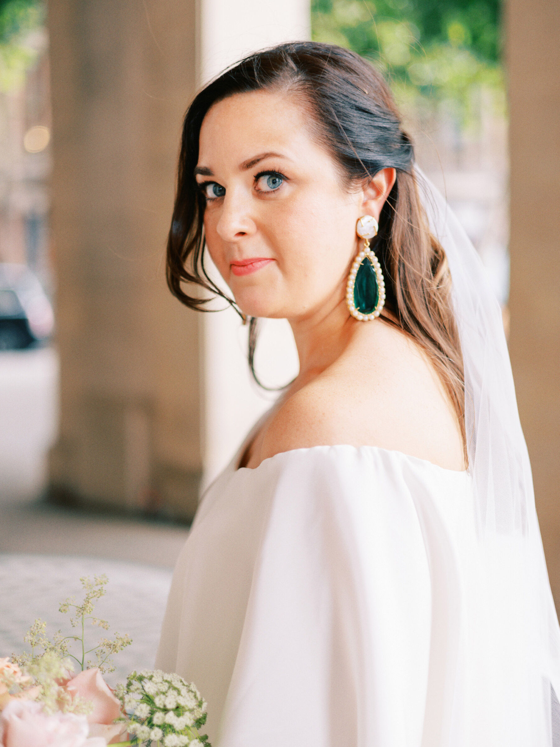 Statement emerald bridal earrings