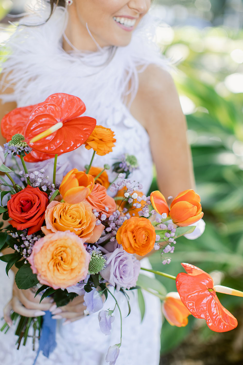 Orange Purple Wedding Ostrich Feather Dress