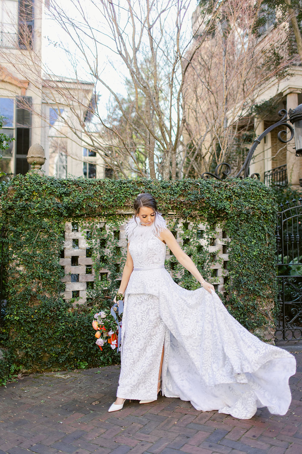 Orange Purple Wedding Ostrich Feather Dress