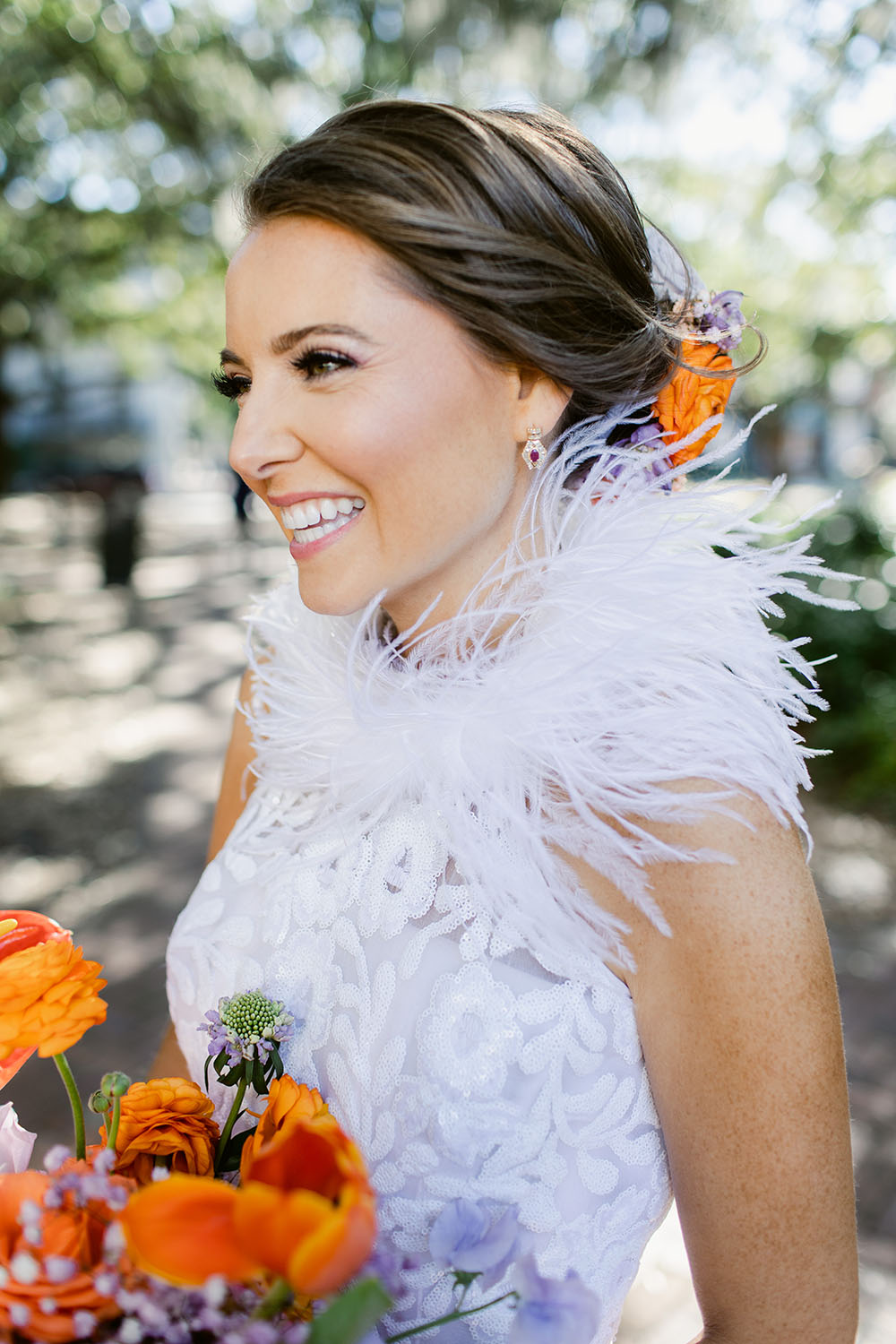 Orange Purple Wedding Ostrich Feather Dress