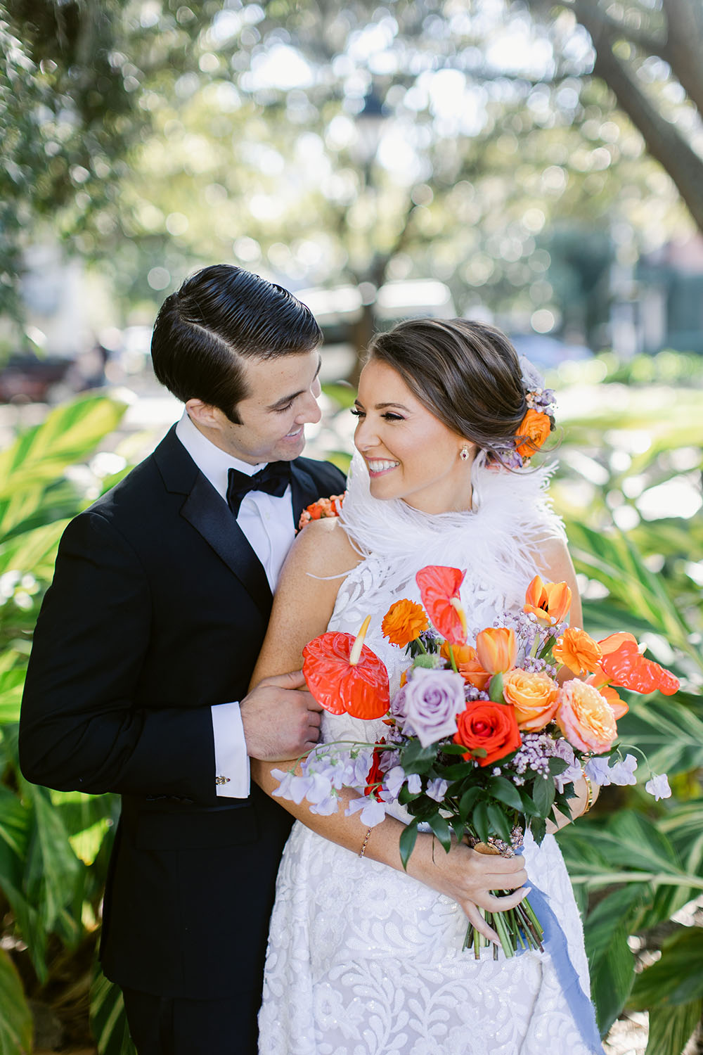 Orange Purple Wedding Ostrich Feather Dress