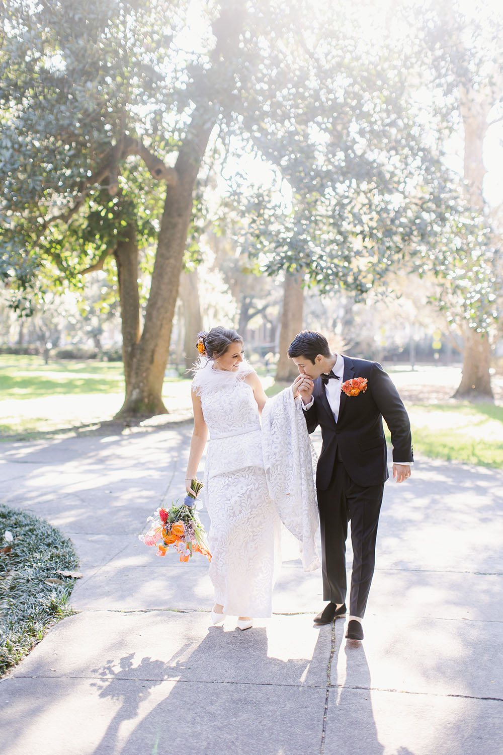 Orange Purple Wedding Ostrich Feather Dress