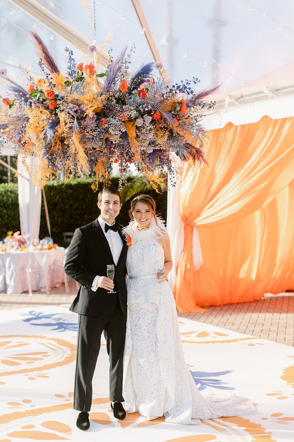 Orange Purple Wedding Ostrich Feather Dress