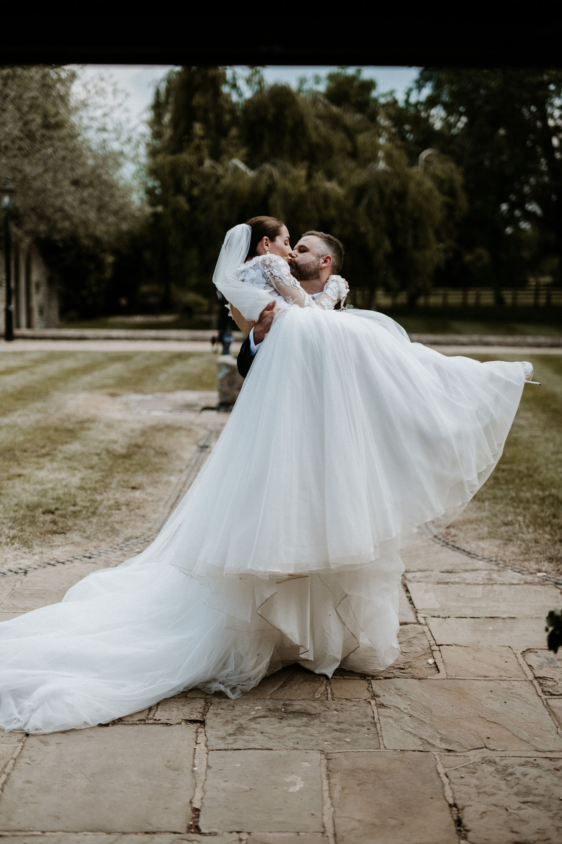 J Andreatta wedding dress. Tythe Barn wedding venue, The Cotswolds.