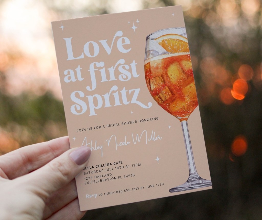 cute aperol spritz stationery ideas for Italy inspired wedding and bridal shower themes