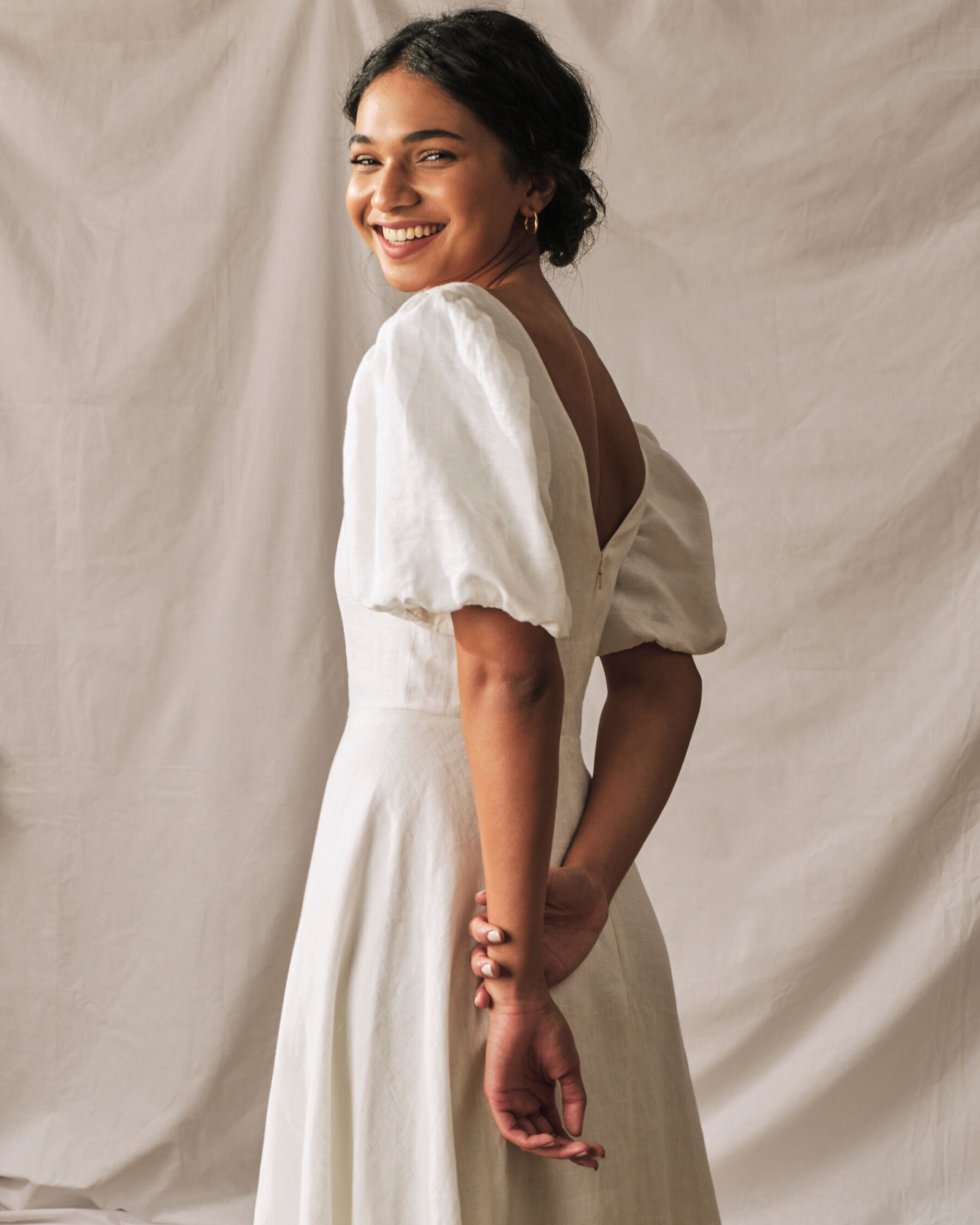 Gentle puff sleeved sustainable wedding dress, Sophie Rose Bridal