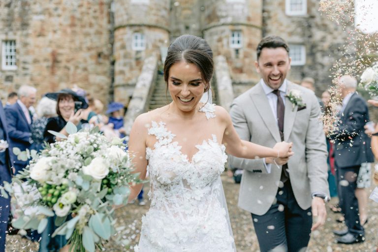 A Tarik Ediz bride and Glamorous Rowallan Castle Wedding in Classic Greens and Whites | Love My Dress®