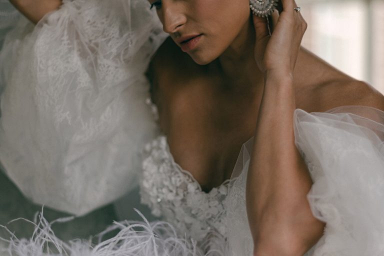 Sally Bean Couture bridal gown with ostrich feather. Katie Julia Photography.