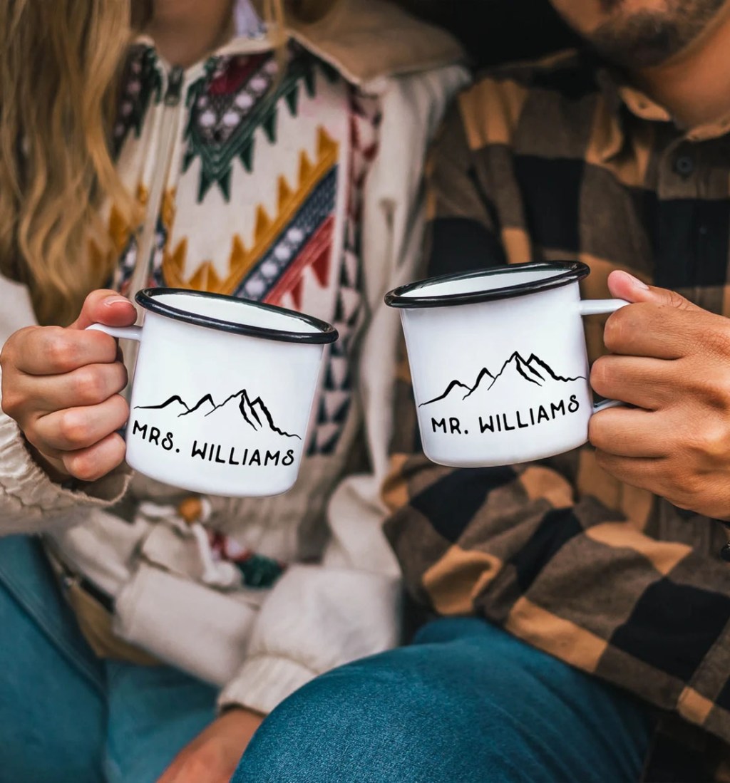 mr and mrs camping mugs best inexpensive Christmas gifts for couples