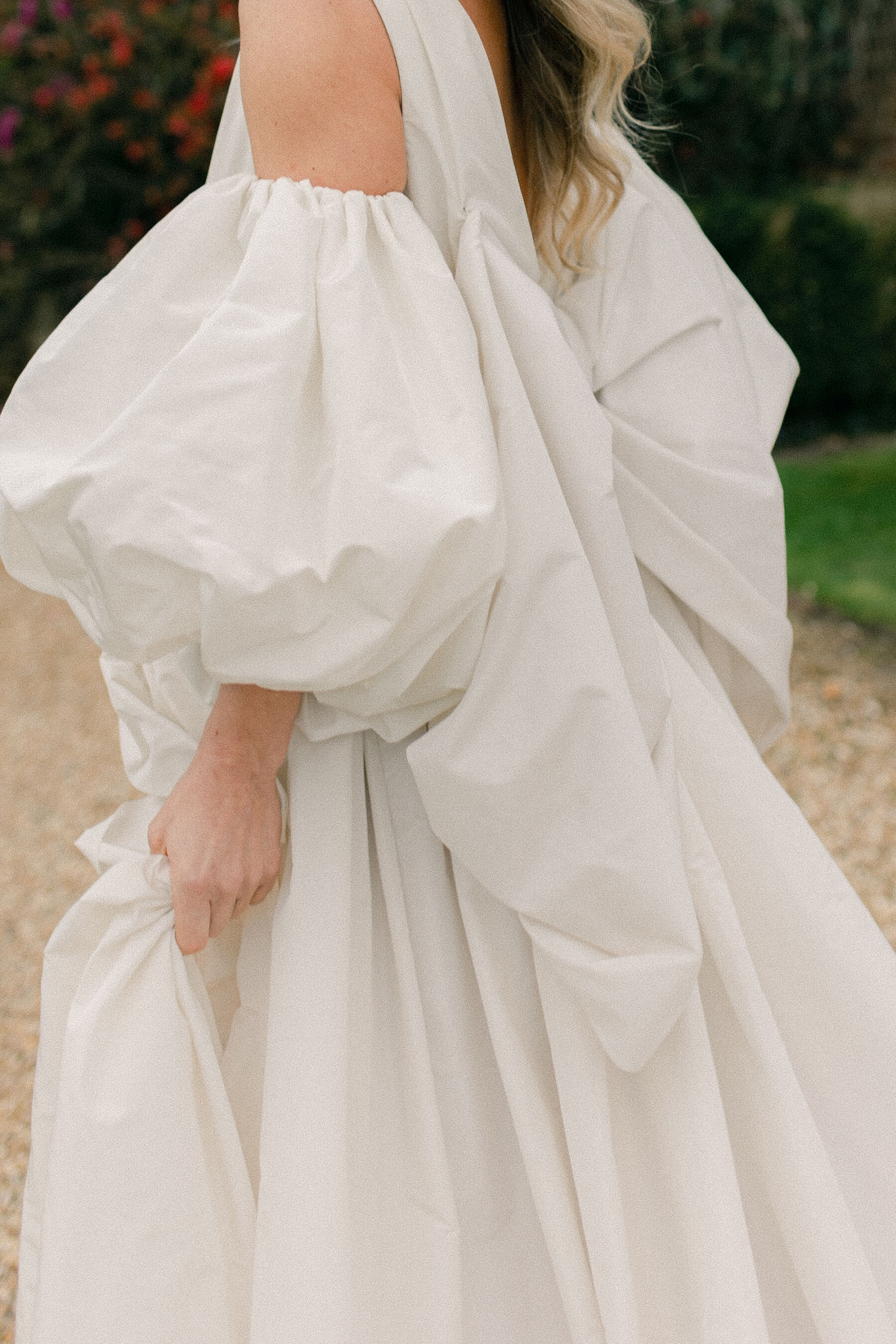 Pale Baby Blue Spring Wedding Inspiration at Avington Park, Featuring Halfpenny London 15 Detachable puff sleeves and huge bow - bridal gown by Halfpenny London.