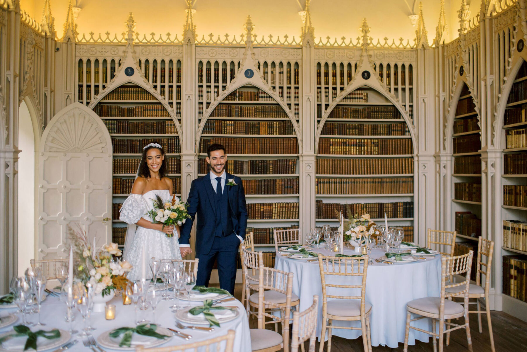 Gothic Architecture Inspired Wedding Styling, at Strawberry Hill House 5 Bride and groom entering the room to enjoy the stunning Gothic interior of Strawberry Hill House. Helen Warner Photography.