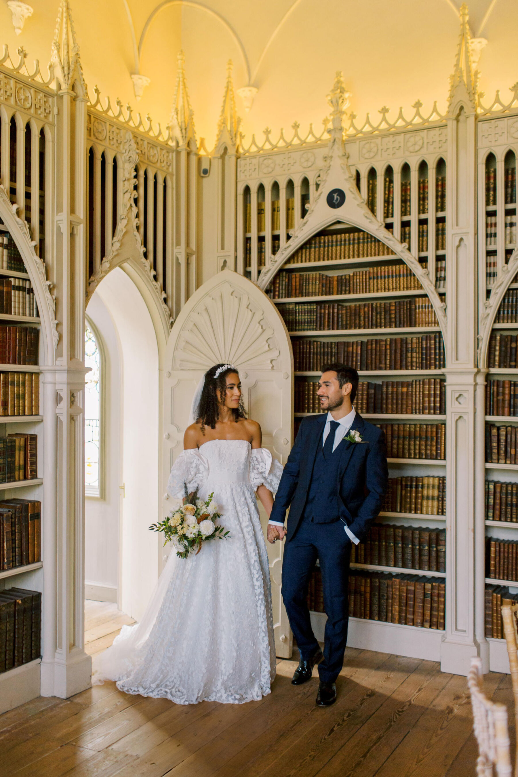 Gothic Architecture Inspired Wedding Styling, at Strawberry Hill House 11 Bride and groom entering the room to enjoy the stunning Gothic interior of Strawberry Hill House. Helen Warner Photography.