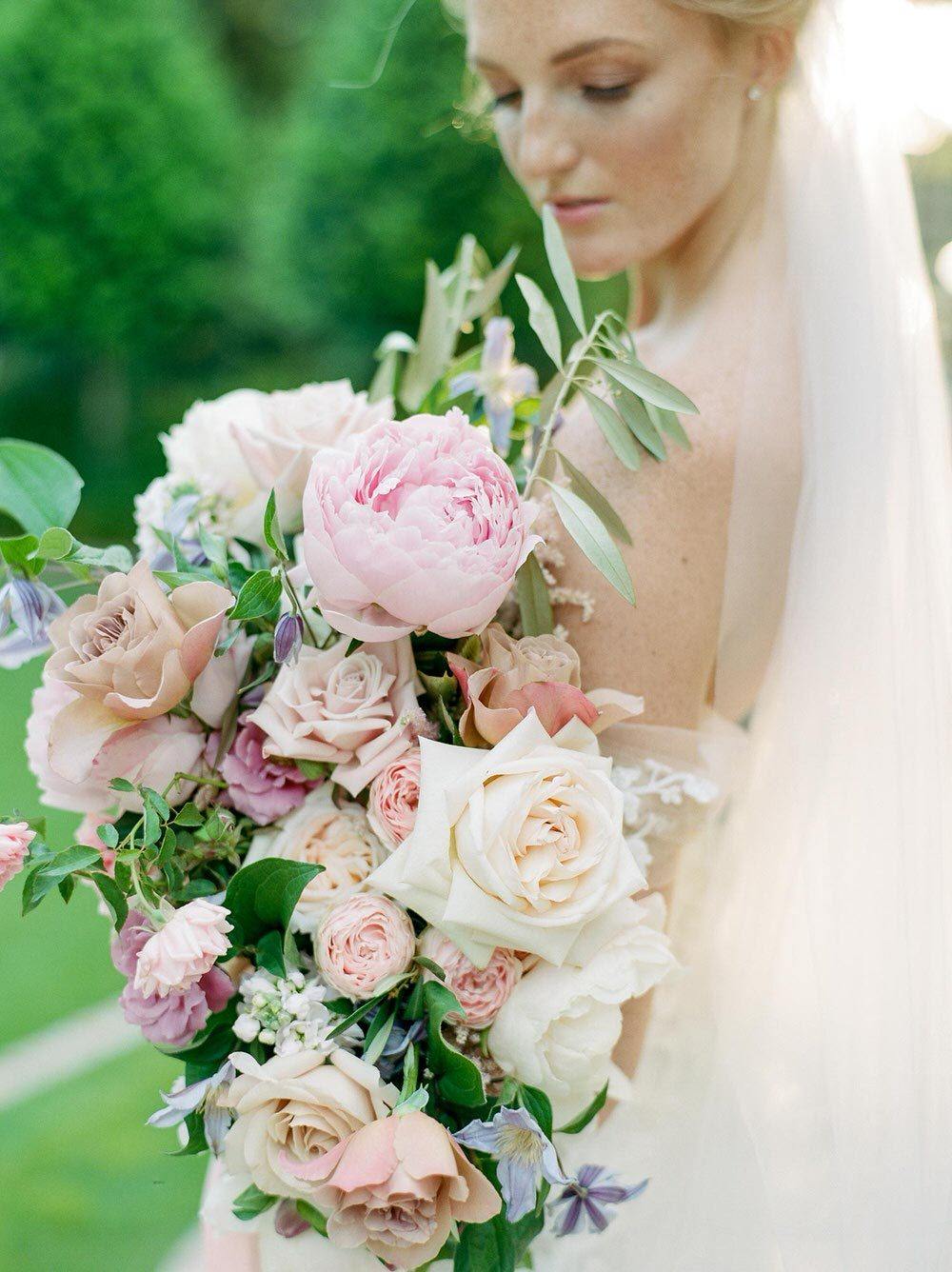 bridal bouquet with garden roses and peonies