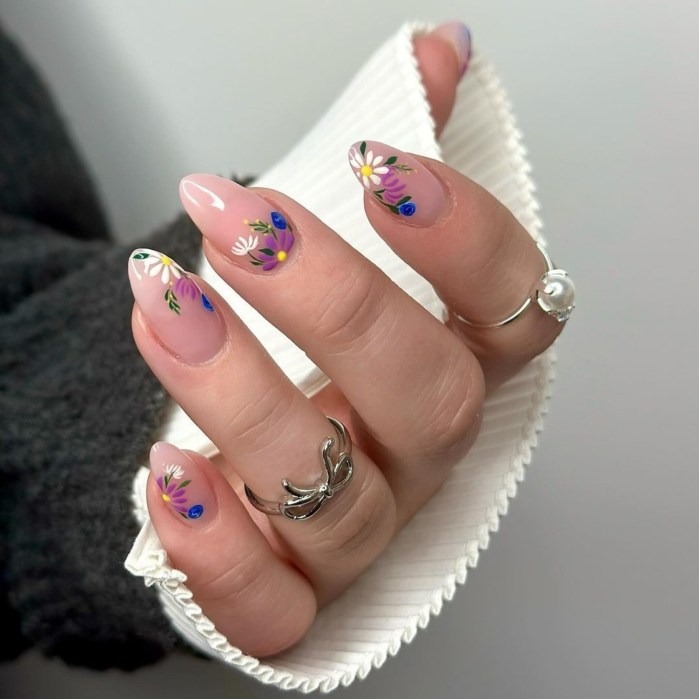elegant colorful garden inspired manicure